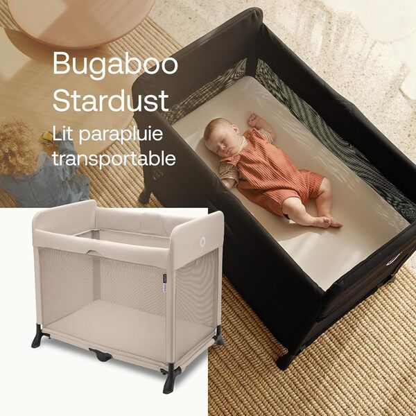 Bugaboo Stardust 2 en 1 : parc pour enfants pliable et berceau de voyage compact avec matelas, déplié en 1 seconde, sac de transport, des nouveau-nés aux tout-petits, désert taupe