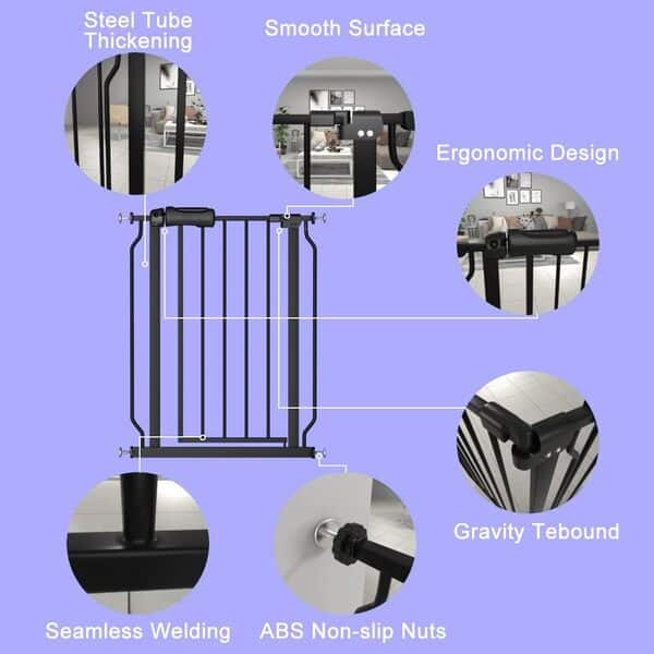 WAOWAO Barrière extra large pour bébé 146 - 158 cm - Fixation par pression - Fermeture automatique - En métal noir - Pour animal domestique - Pour escaliers, portes, cuisine