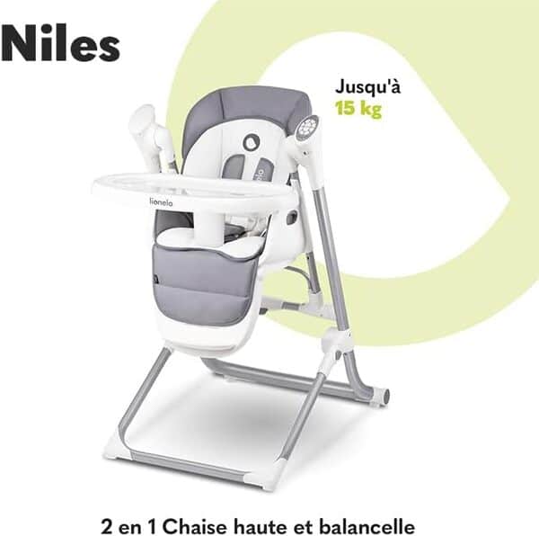LIONELO Niles chaise haute bébé 2 en 1, chaise à bascule pour bébés et enfants, dossier et plateau réglables, chaise bebe de 6 à 36 mois jusqu'à 15 kg