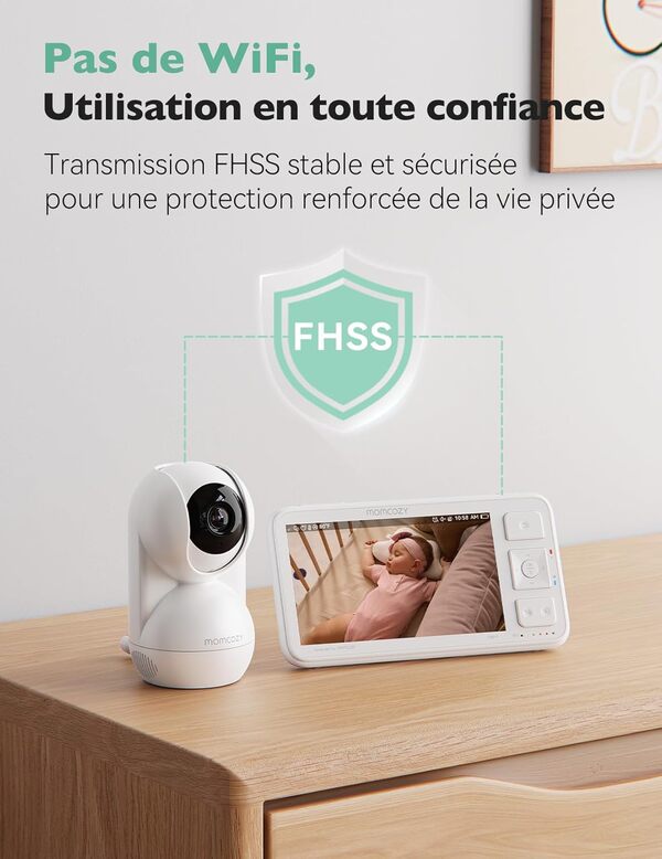 Momcozy Babyphone avec caméra Écran 5.5 Pouces Full HD 1080P Moniteur bébé sans WLAN 5800 mAh Vision Nocturne Claire, ECO, VOX, Audio bidirectionnel portée de 500 m, Prendre des Photos et des vidéos