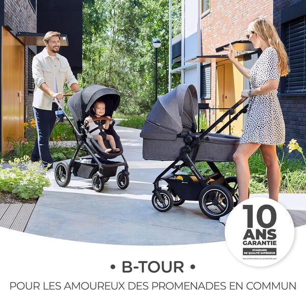 Kinderkraft B-TOUR 3 en 1 Poussette combinée, Siège Auto i-Size 40-75 cm 2 en 1 inclus, de 0 Mois à 22 Kg, avec Siège Auto, Capote imperméable filtre UPF50+, XL Siège, Noir