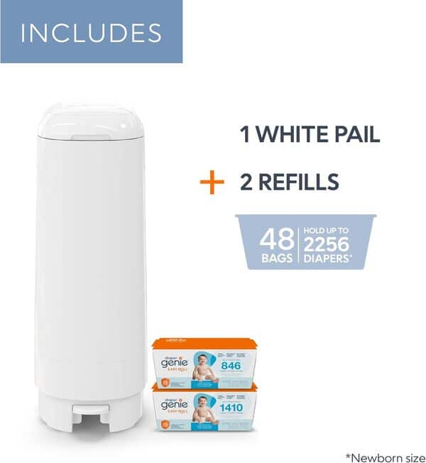 Diaper Genie Signature Coffret cadeau | Comprend une recharge Easy Roll avec 48 sacs | Peut contenir jusqu'à 2256 couches pour nouveau-né