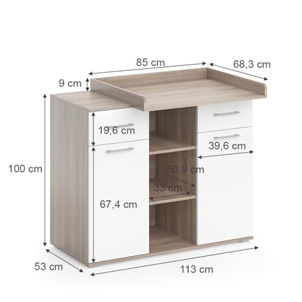 Découvrez la commode à langer Vicco Leonie, un choix pratique et élégant pour embellir la chambre de bébé et faciliter le quotidien des parents.